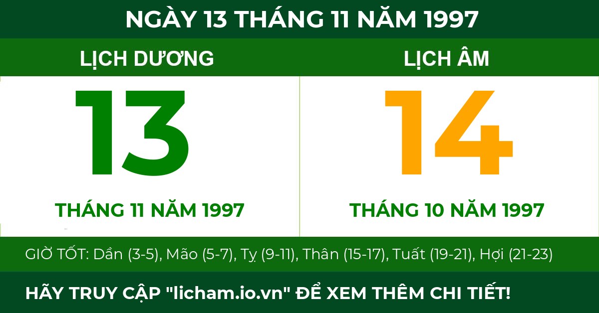 lịch âm ngày 13 tháng 11 năm 1997