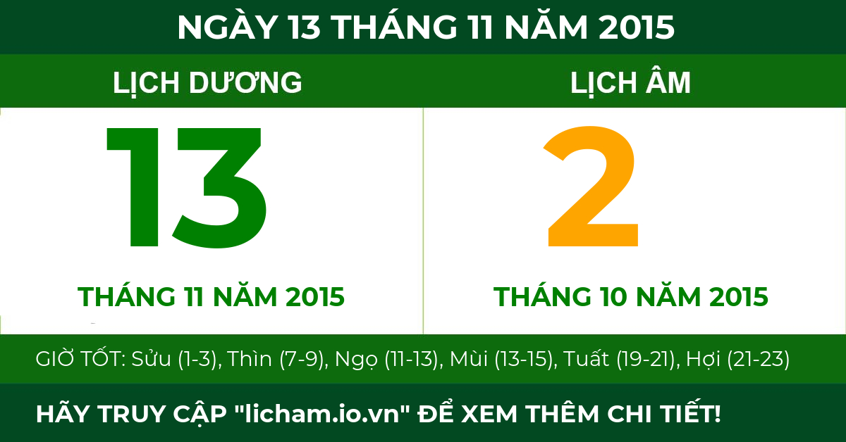 lịch âm ngày 13 tháng 11 năm 2015