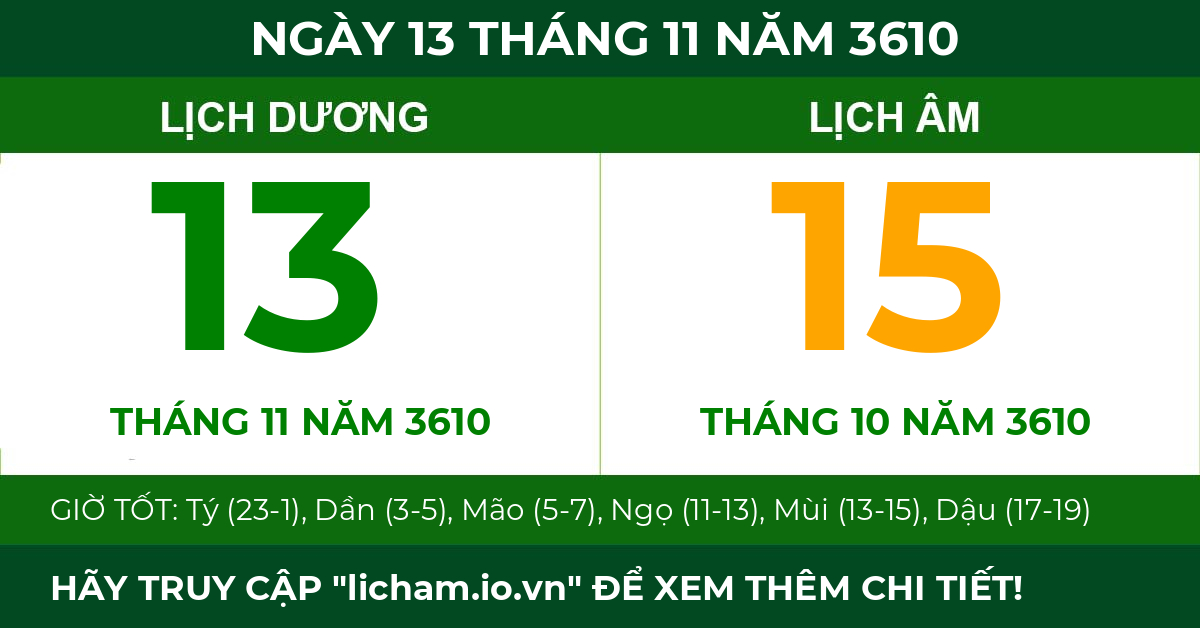 lịch âm ngày 13 tháng 11 năm 3610