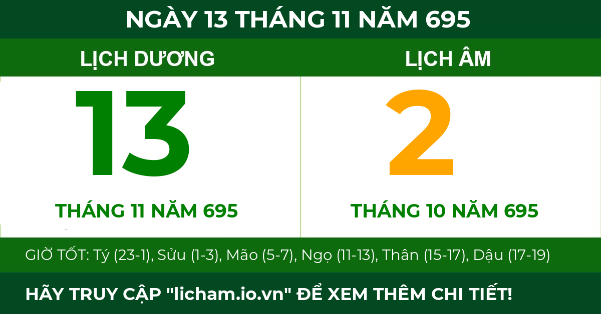 lịch âm ngày 13 tháng 11 năm 695