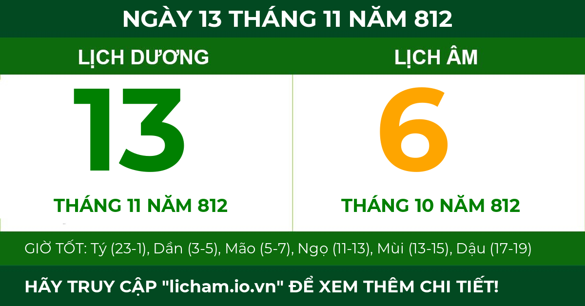 lịch âm ngày 13 tháng 11 năm 812