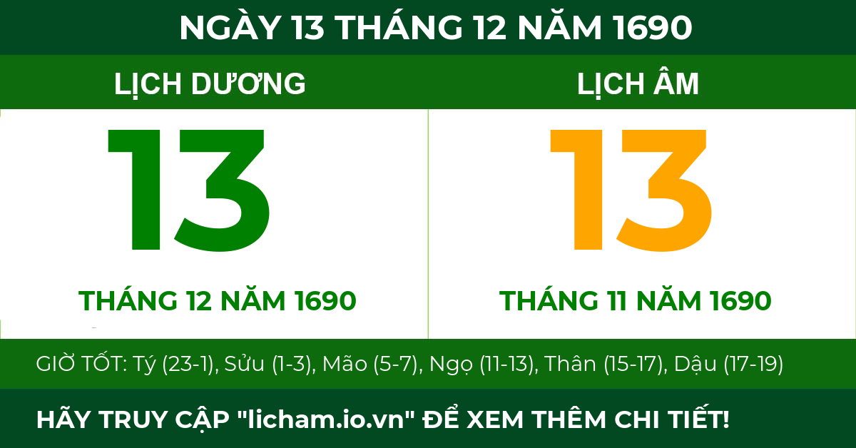 lịch âm ngày 13 tháng 12 năm 1690
