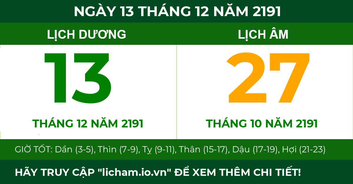 lịch âm ngày 13 tháng 12 năm 2191