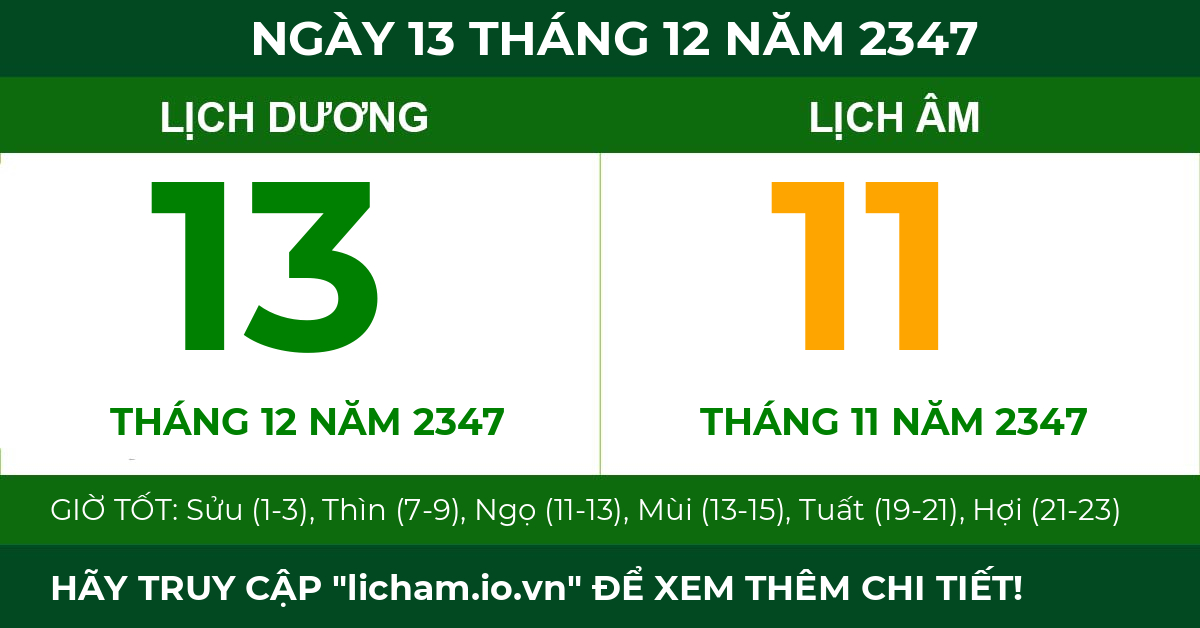 lịch âm ngày 13 tháng 12 năm 2347