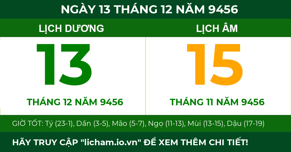 lịch âm ngày 13 tháng 12 năm 9456