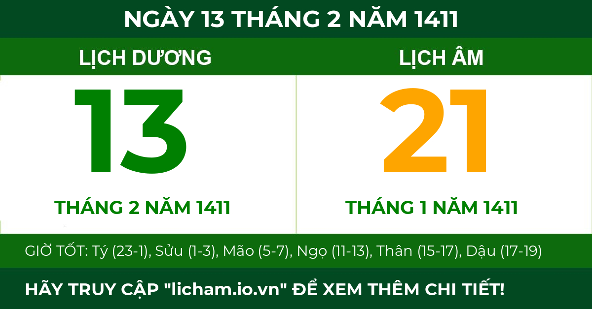 lịch âm ngày 13 tháng 2 năm 1411