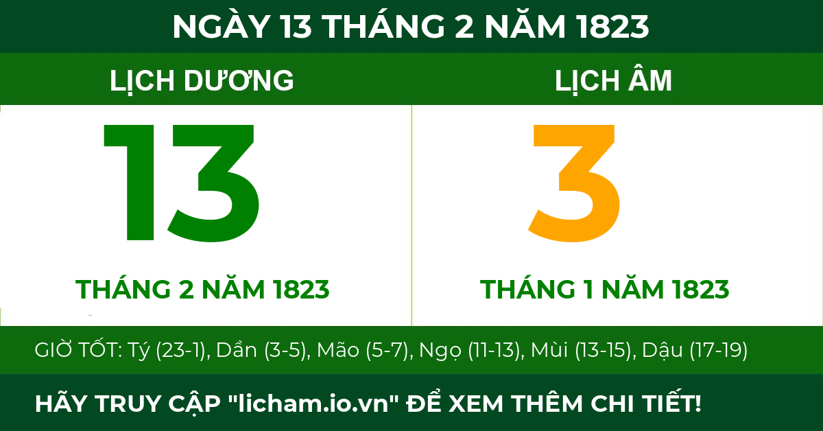 lịch âm ngày 13 tháng 2 năm 1823