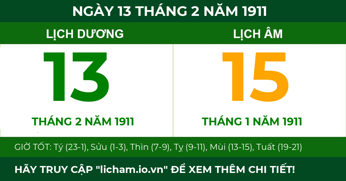 lịch âm ngày 13 tháng 2 năm 1911