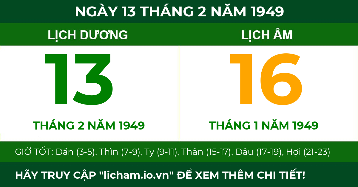 lịch âm ngày 13 tháng 2 năm 1949