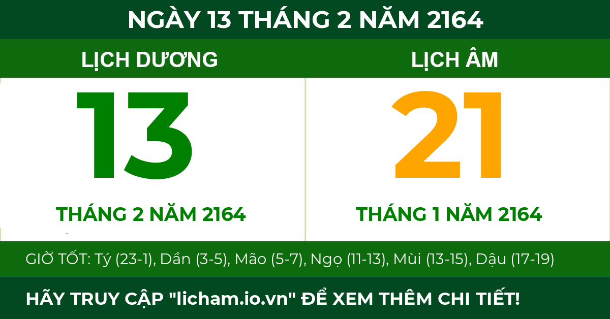 lịch âm ngày 13 tháng 2 năm 2164