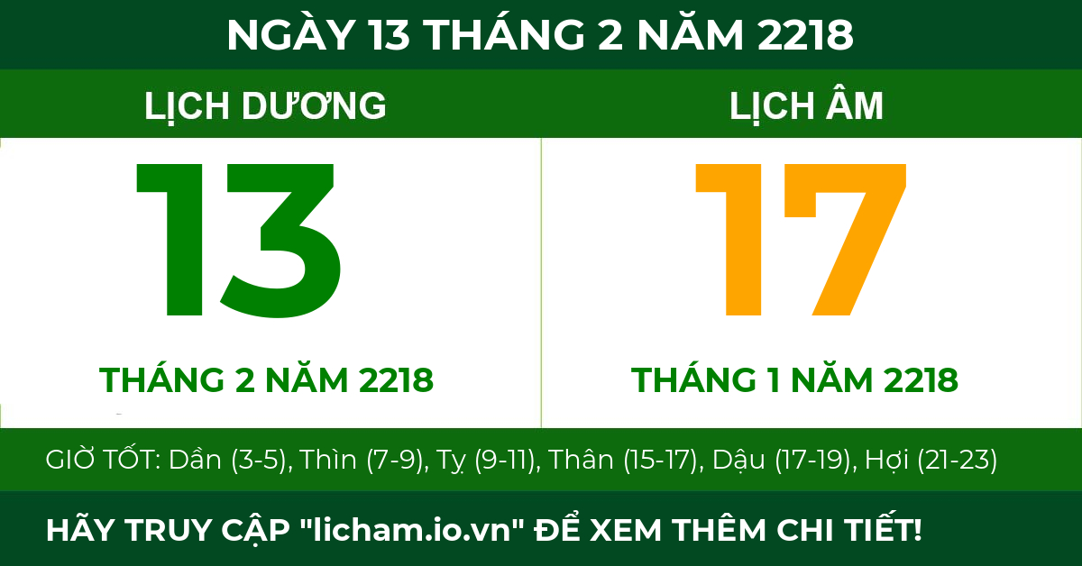 lịch âm ngày 13 tháng 2 năm 2218