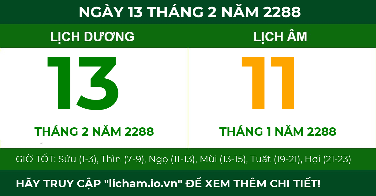lịch âm ngày 13 tháng 2 năm 2288
