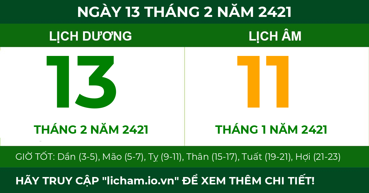 lịch âm ngày 13 tháng 2 năm 2421