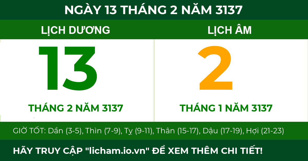 lịch âm ngày 13 tháng 2 năm 3137