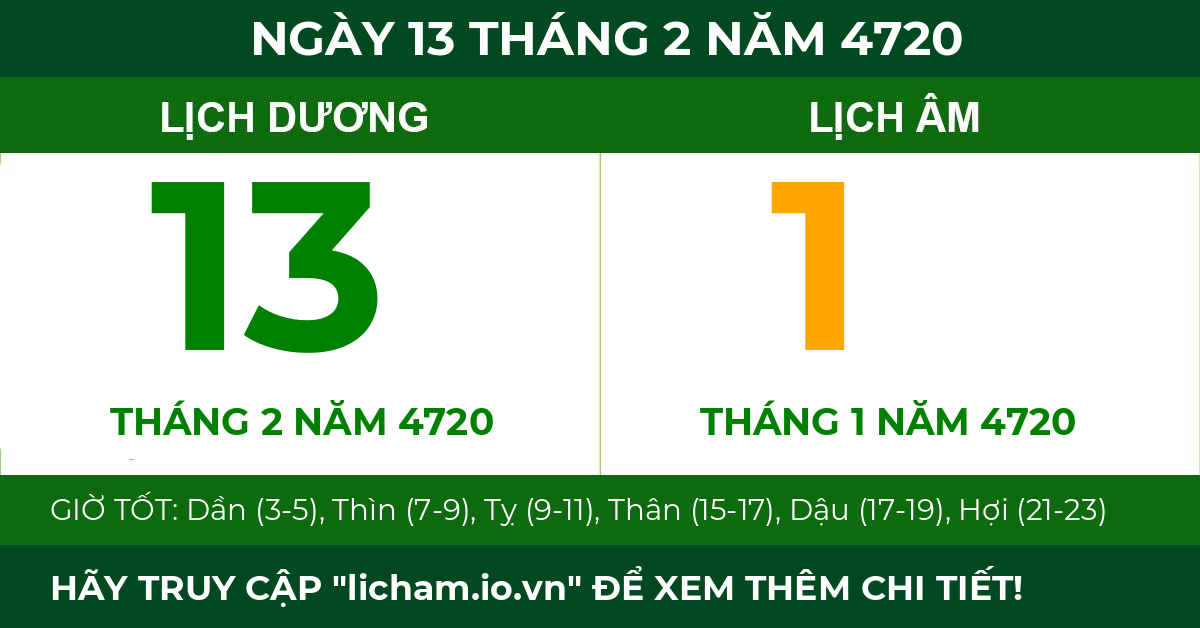 lịch âm ngày 13 tháng 2 năm 4720