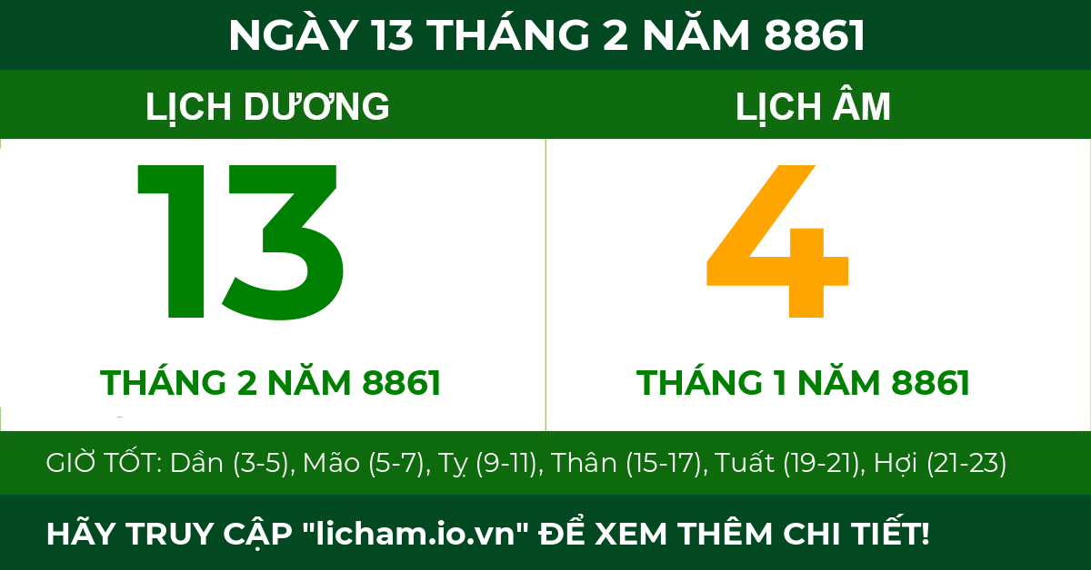 lịch âm ngày 13 tháng 2 năm 8861