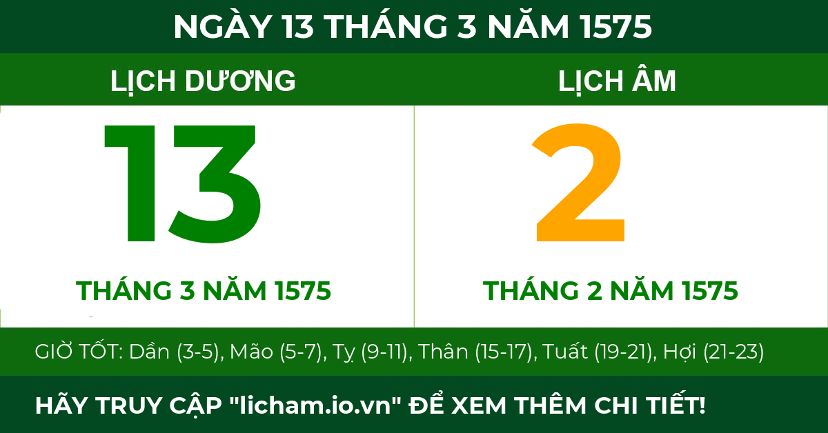 lịch âm ngày 13 tháng 3 năm 1575