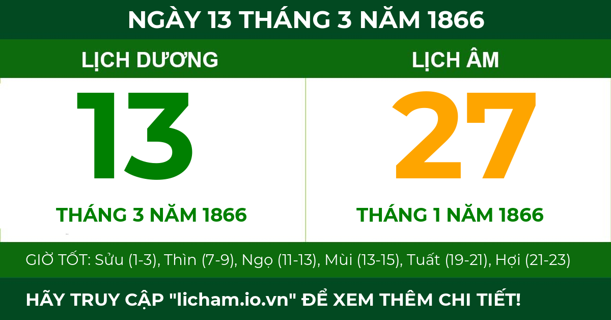 lịch âm ngày 13 tháng 3 năm 1866