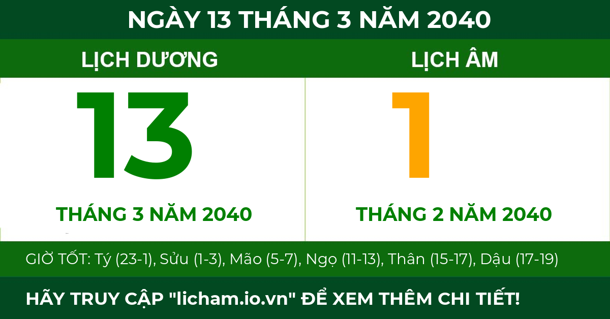 lịch âm ngày 13 tháng 3 năm 2040