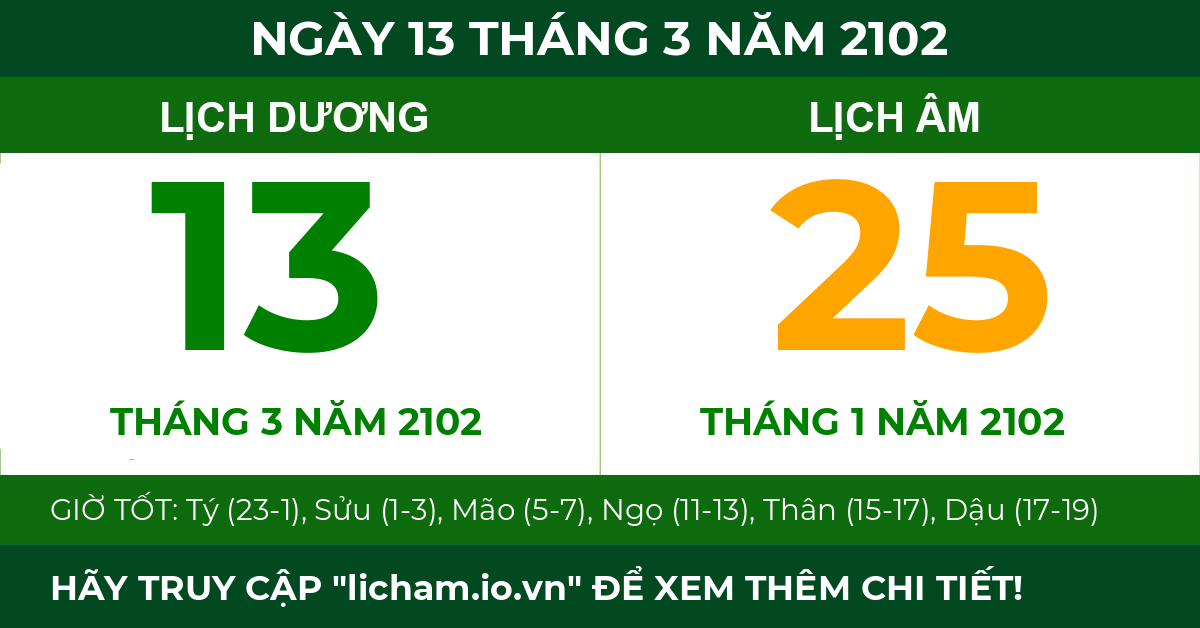 lịch âm ngày 13 tháng 3 năm 2102