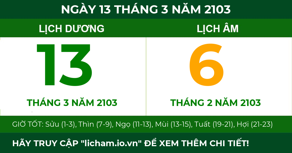 lịch âm ngày 13 tháng 3 năm 2103