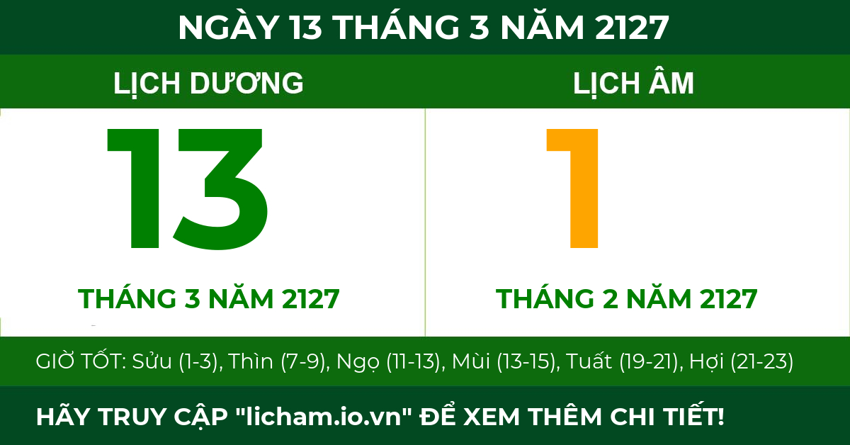 lịch âm ngày 13 tháng 3 năm 2127