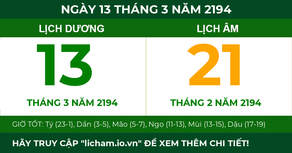 lịch âm ngày 13 tháng 3 năm 2194
