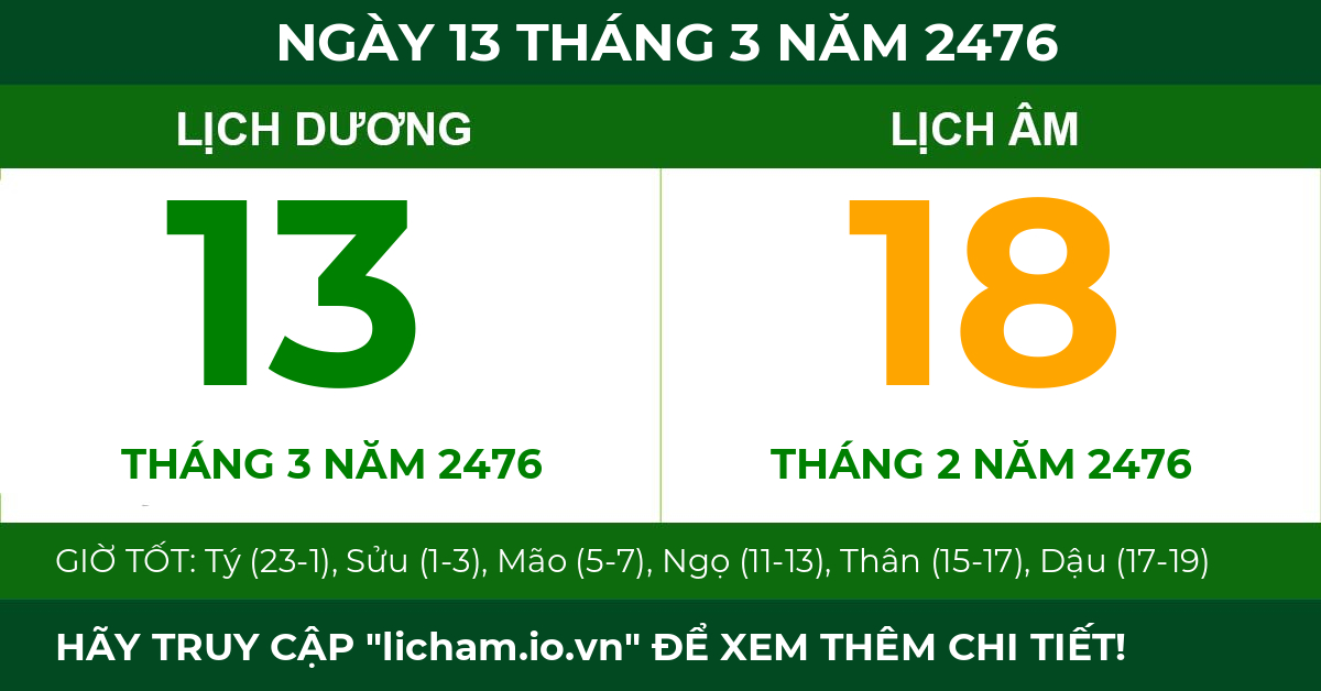 lịch âm ngày 13 tháng 3 năm 2476