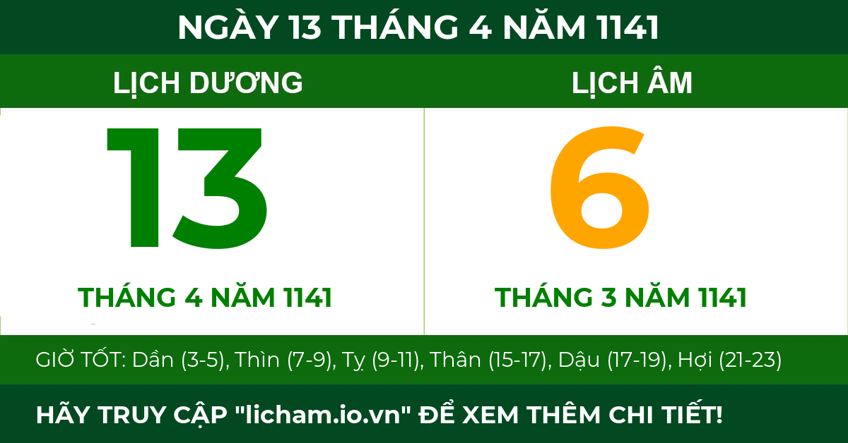 lịch âm ngày 13 tháng 4 năm 1141