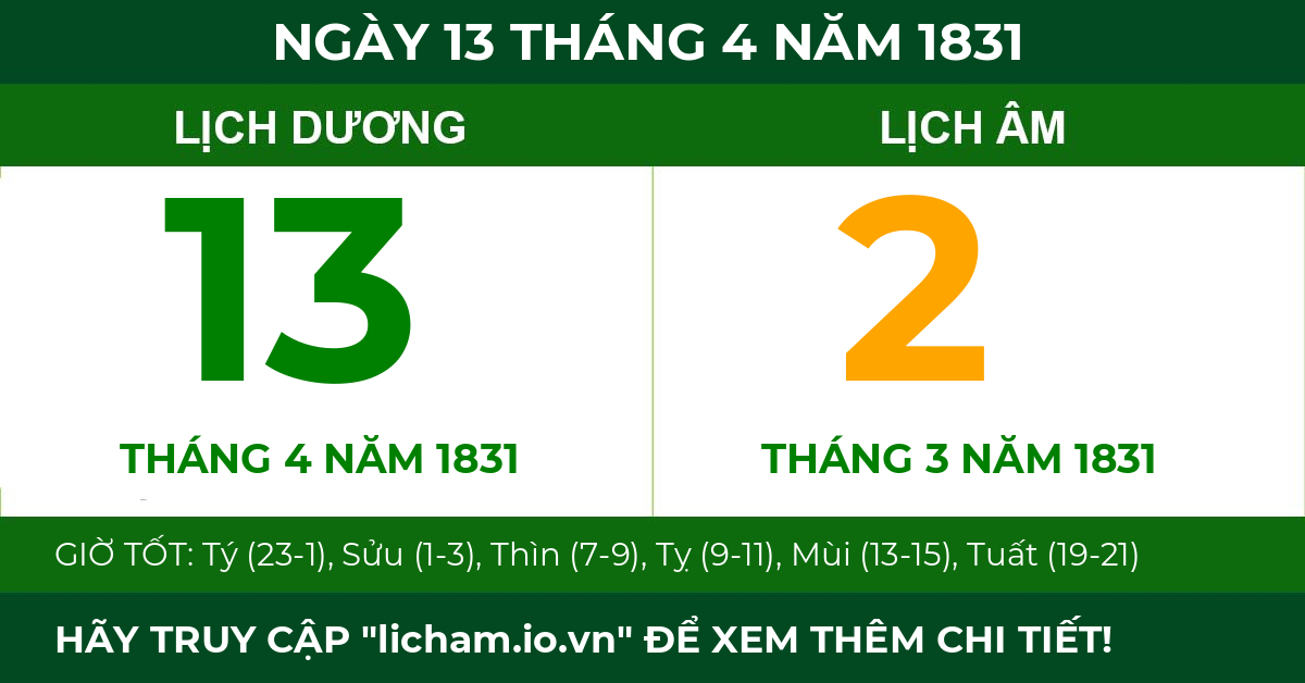 lịch âm ngày 13 tháng 4 năm 1831