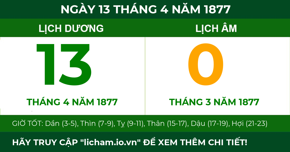 lịch âm ngày 13 tháng 4 năm 1877