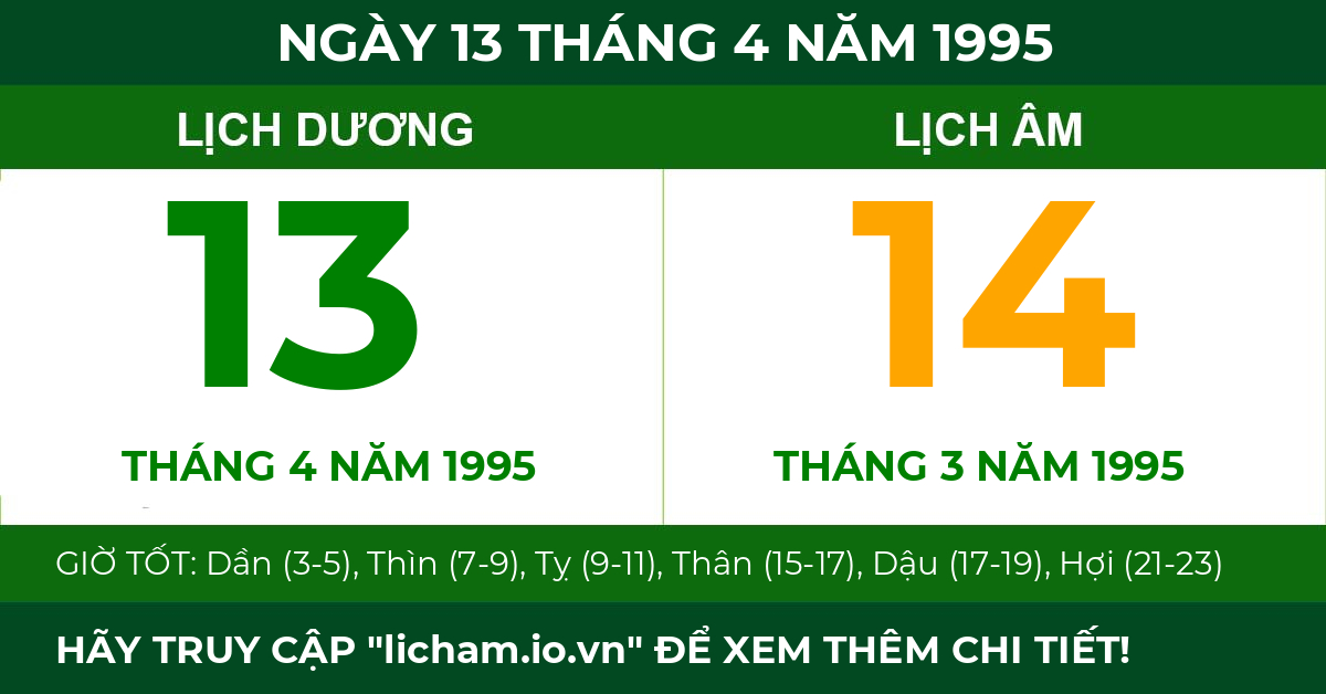 lịch âm ngày 13 tháng 4 năm 1995