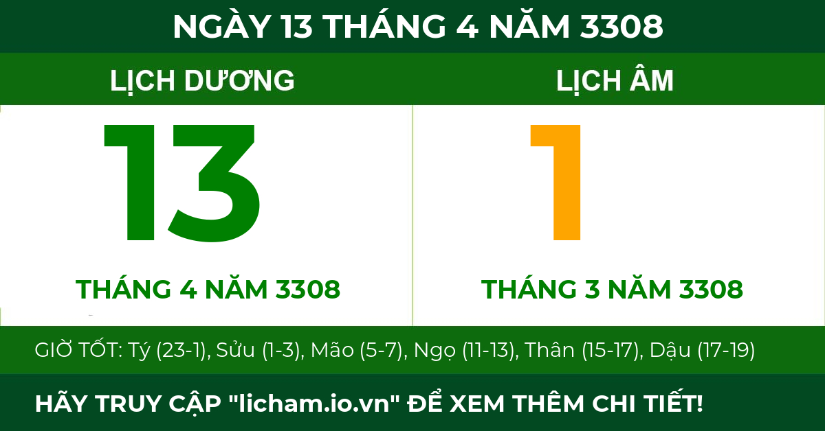 lịch âm ngày 13 tháng 4 năm 3308