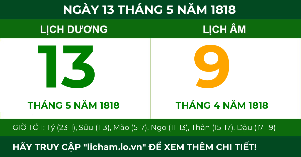 lịch âm ngày 13 tháng 5 năm 1818