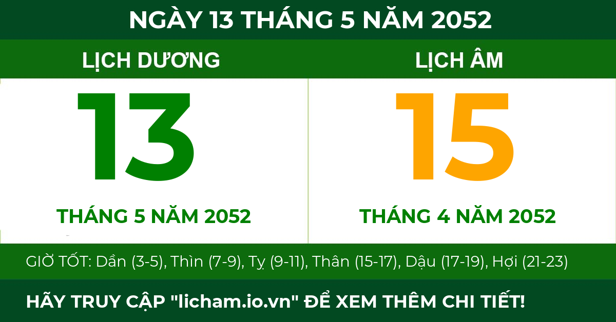 lịch âm ngày 13 tháng 5 năm 2052