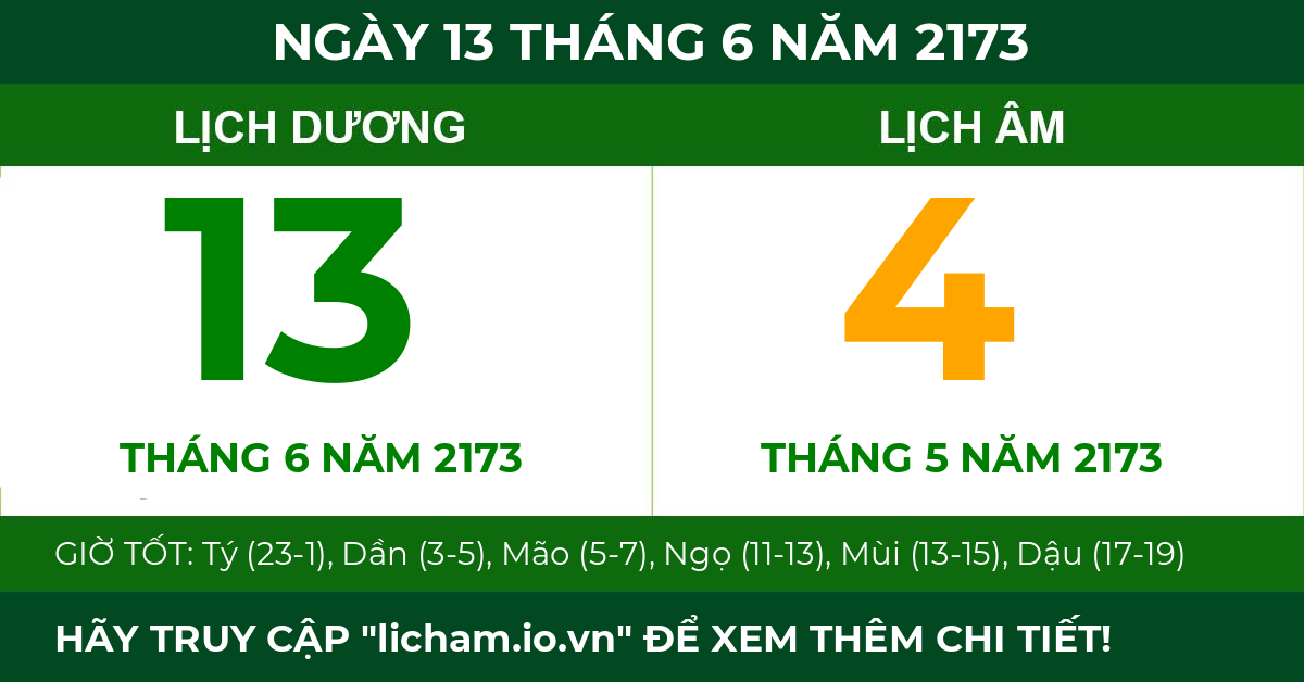 lịch âm ngày 13 tháng 6 năm 2173