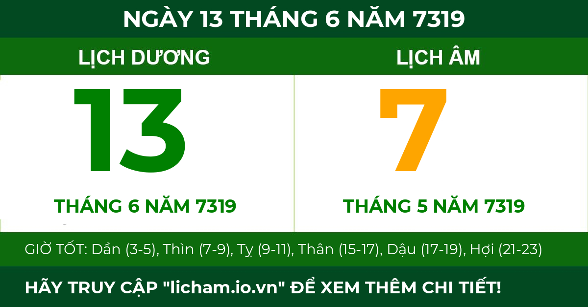 lịch âm ngày 13 tháng 6 năm 7319