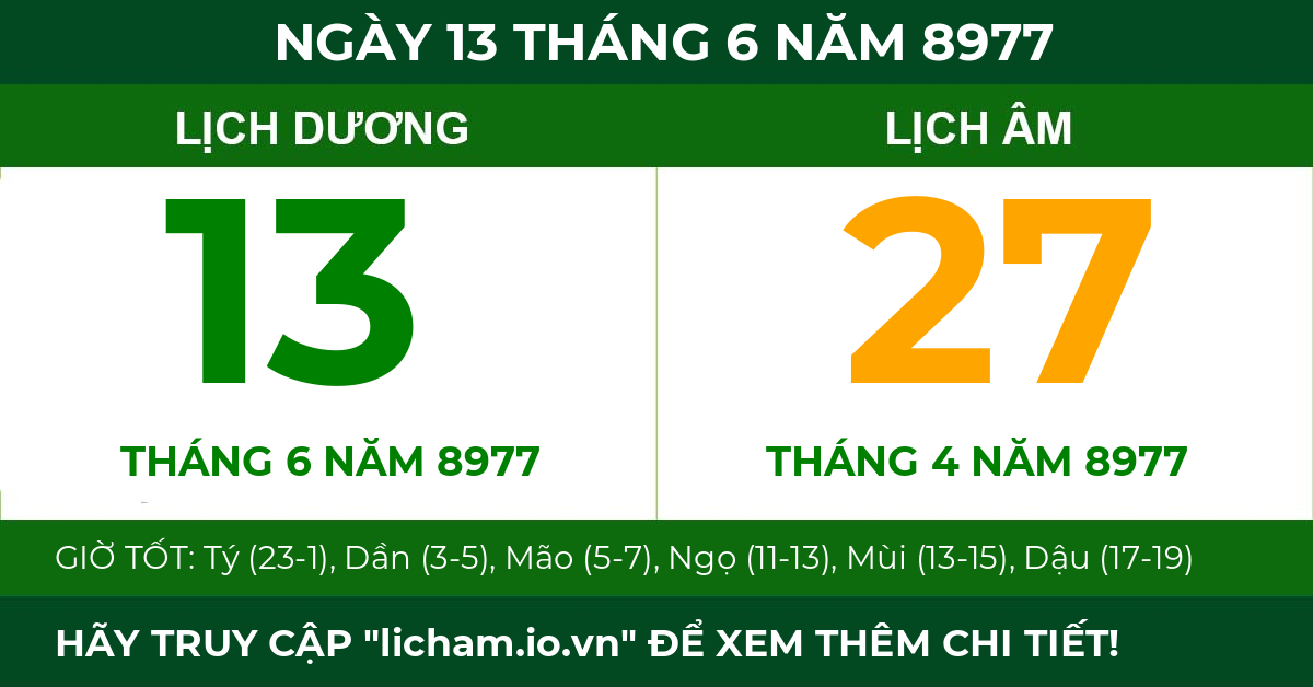 lịch âm ngày 13 tháng 6 năm 8977