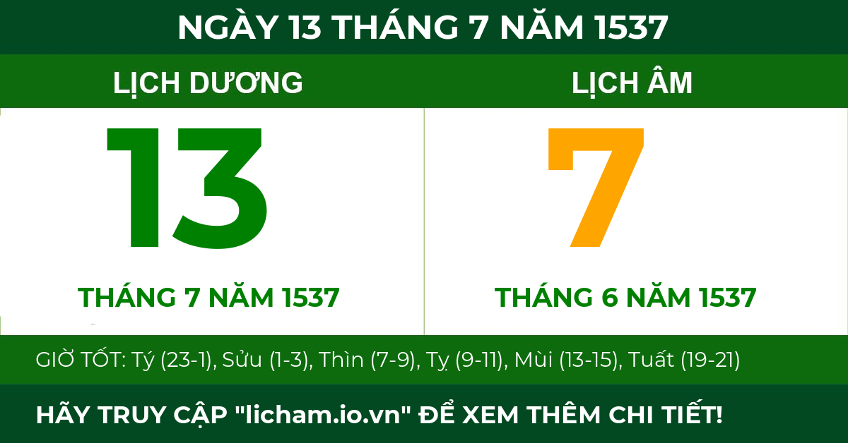 lịch âm ngày 13 tháng 7 năm 1537