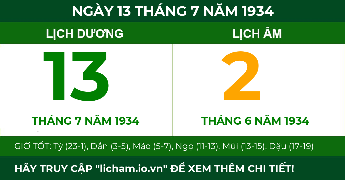 lịch âm ngày 13 tháng 7 năm 1934