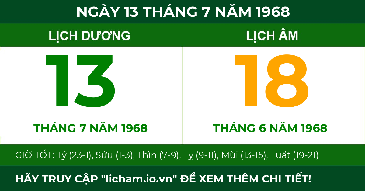 lịch âm ngày 13 tháng 7 năm 1968