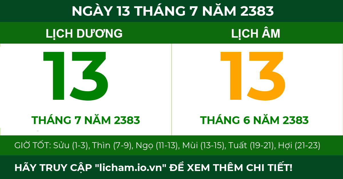 lịch âm ngày 13 tháng 7 năm 2383