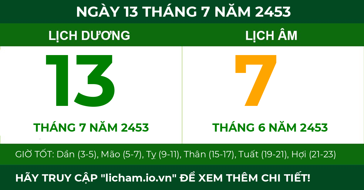 lịch âm ngày 13 tháng 7 năm 2453