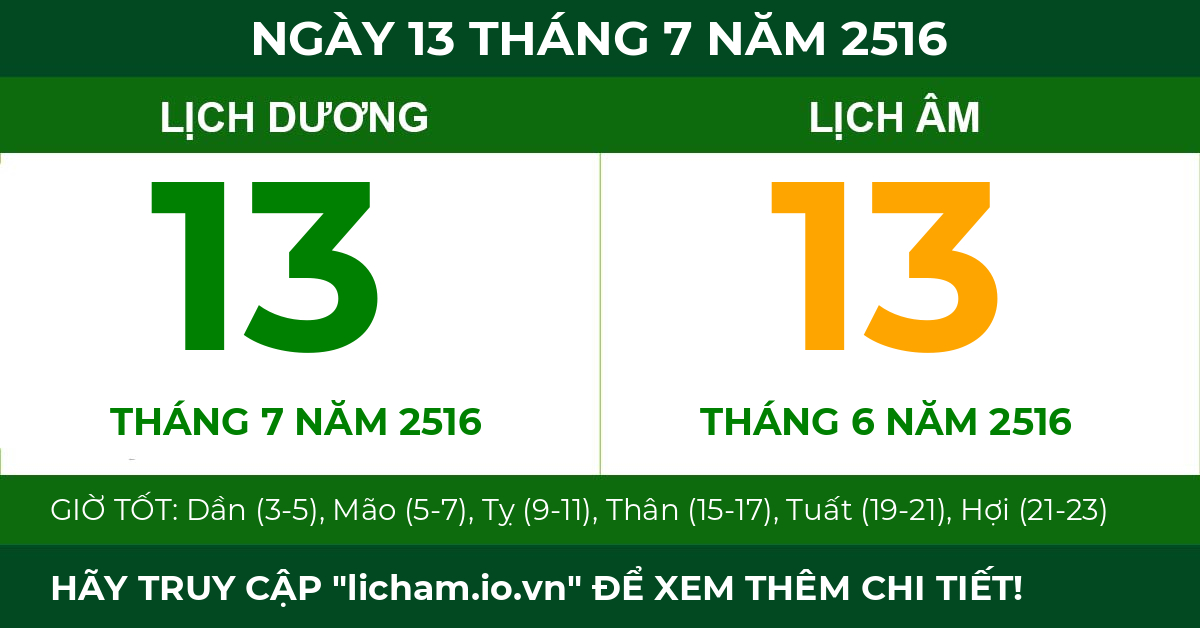 lịch âm ngày 13 tháng 7 năm 2516