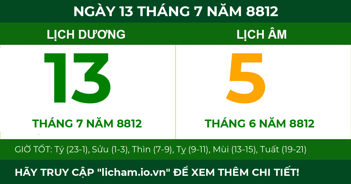 lịch âm ngày 13 tháng 7 năm 8812