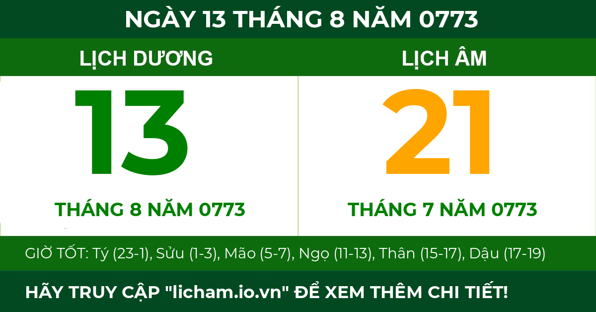 lịch âm ngày 13 tháng 8 năm 0773