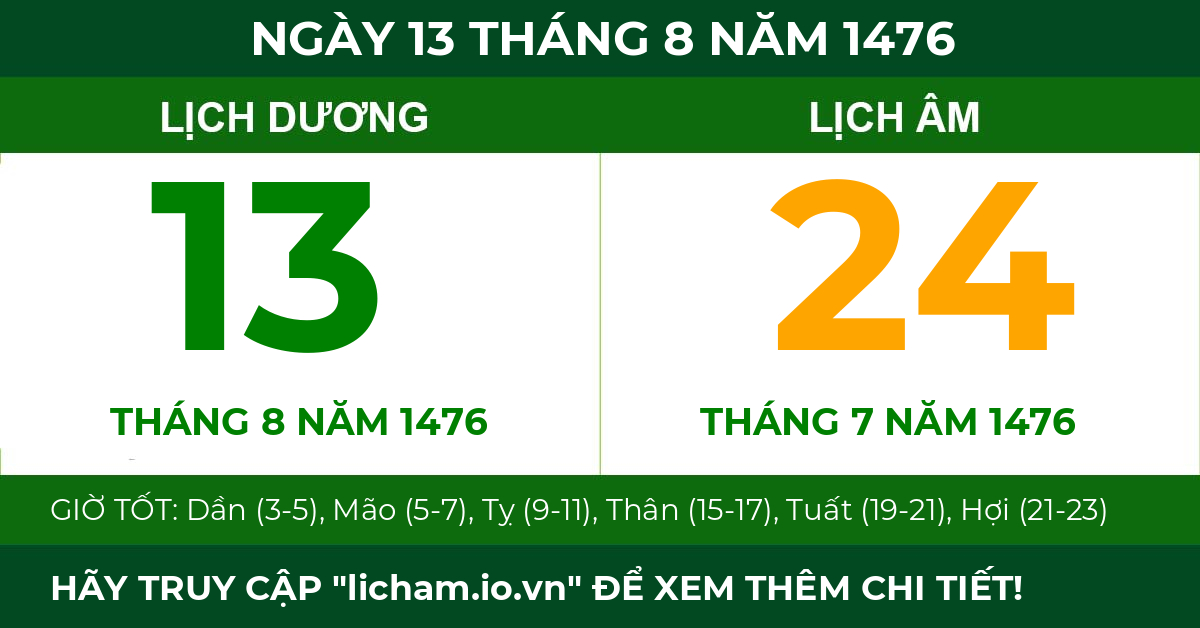 lịch âm ngày 13 tháng 8 năm 1476