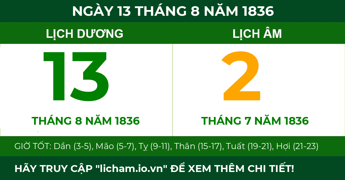 lịch âm ngày 13 tháng 8 năm 1836