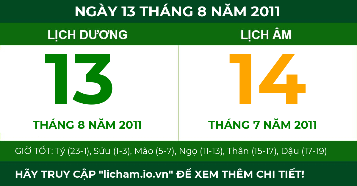 lịch âm ngày 13 tháng 8 năm 2011