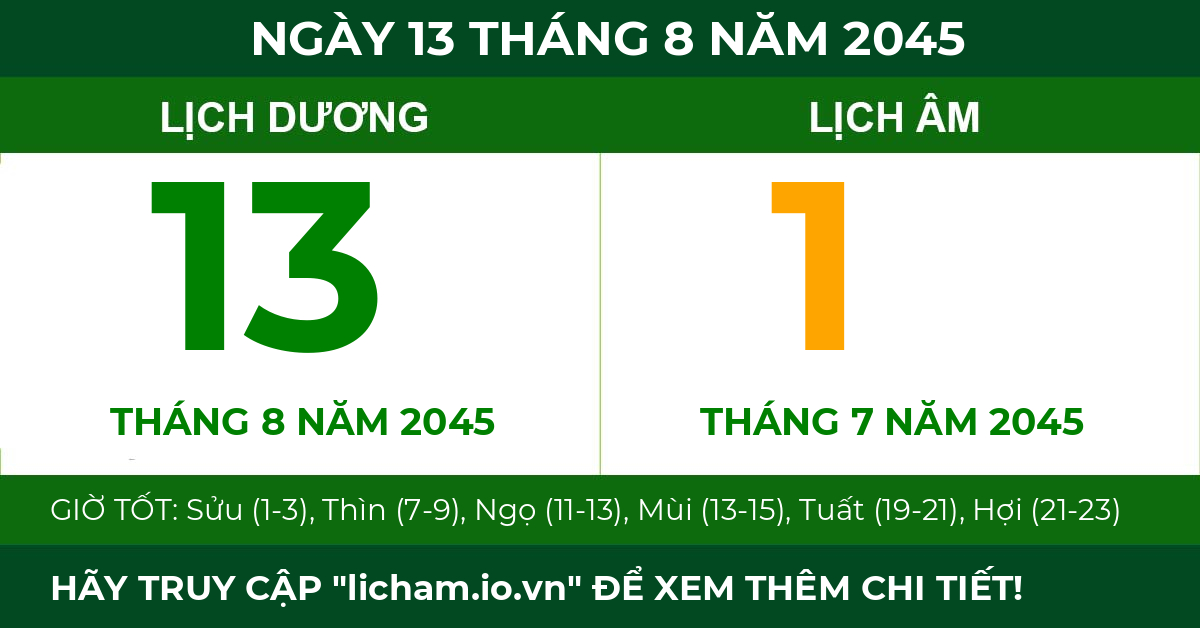 lịch âm ngày 13 tháng 8 năm 2045